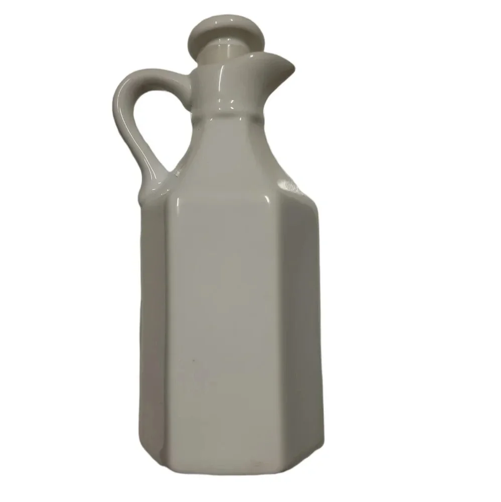 XCell White Ceramic farmhouse style Oil Or Vinegar Cruet Mini Pitcher 6 in. - Picture 4 of 8